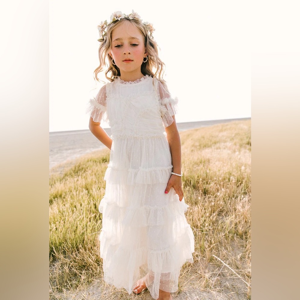 Ivy City Co White Maxi Dress for girls | Mini Whimsical Maxi Dress in White.
